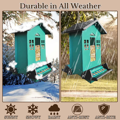 Squirrel Proof Bird Feeder for Outside, Bird Feeders for Outdoors Hanging 5 Lbs Seed, Wild Bird Feeder Large Capacity (Green)