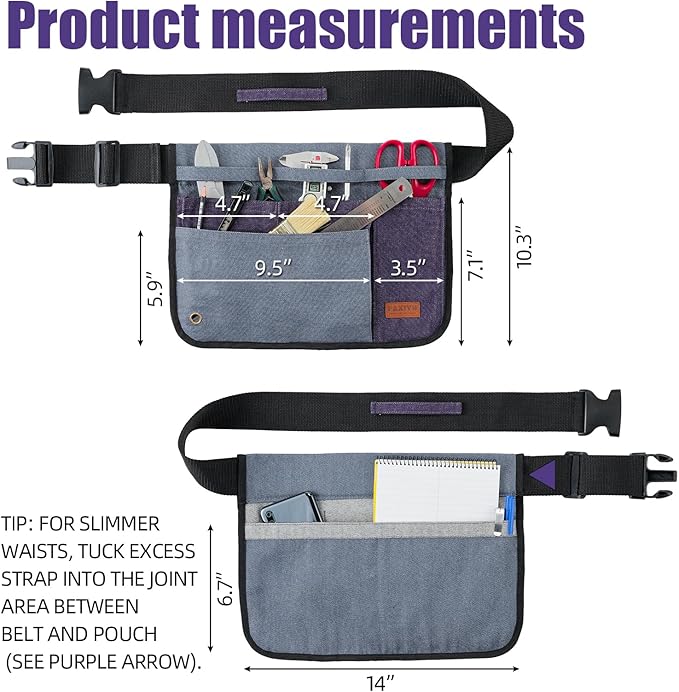 Garden Tool Belt for Men & Women, Denim Wide Adjustable 5-Pocket Waist Tool Apron - Heavy Duty Tool Pouch for Gardening, DIY, Carpenter, Woodworking, Painting, Seamstress, and Crafts (Purple)