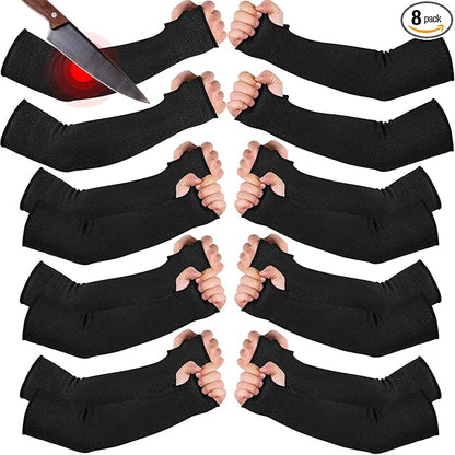 JaGely 8 Pairs Level 5 Cut Resistant Sleeves with Thumb Hole 18 Inches Arm Protection Sleeve Farmer Gardening (Black)