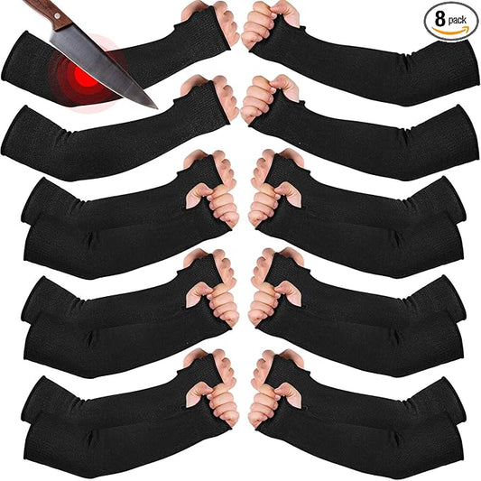 JaGely 8 Pairs Level 5 Cut Resistant Sleeves with Thumb Hole 18 Inches Arm Protection Sleeve Farmer Gardening (Black)