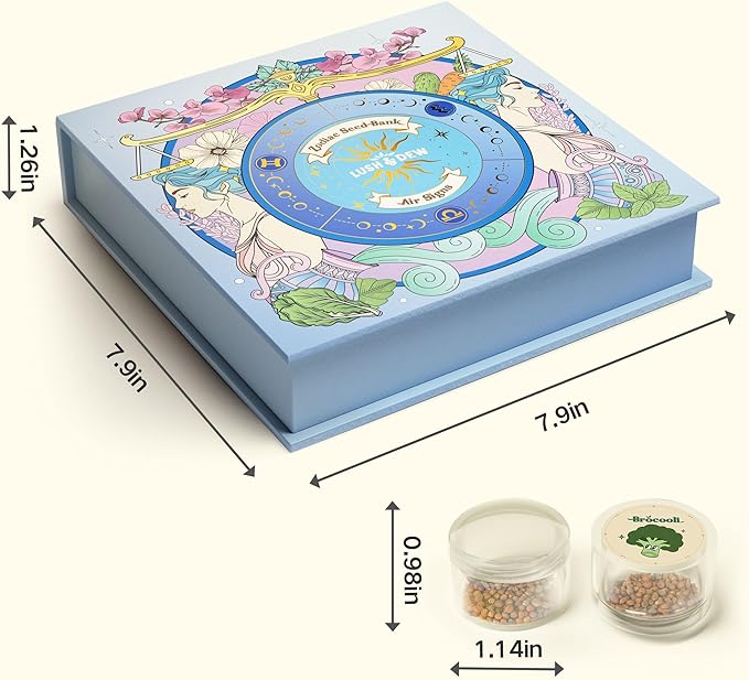 LUSH&DEW Gardening Gift for Women Men, Zodiac Garden Seed Bank, 12 Types Non-GMO Vegetables Flower Seeds in Seed Organizer, Magnetic Gift Box, Witchcraft Supplies, Air Signs Taurus Virgo Capricorn