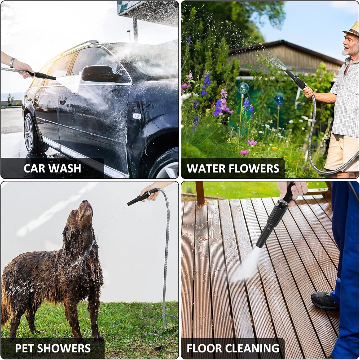 Metal Garden Hose 50ft with Super Tough and Soft Water Hose, Household Stainless Steel Hose, Durable Mighty Garden Hose with Adjustable Nozzle, No Kinks and Tangles, Easy to Store with Storage Strap