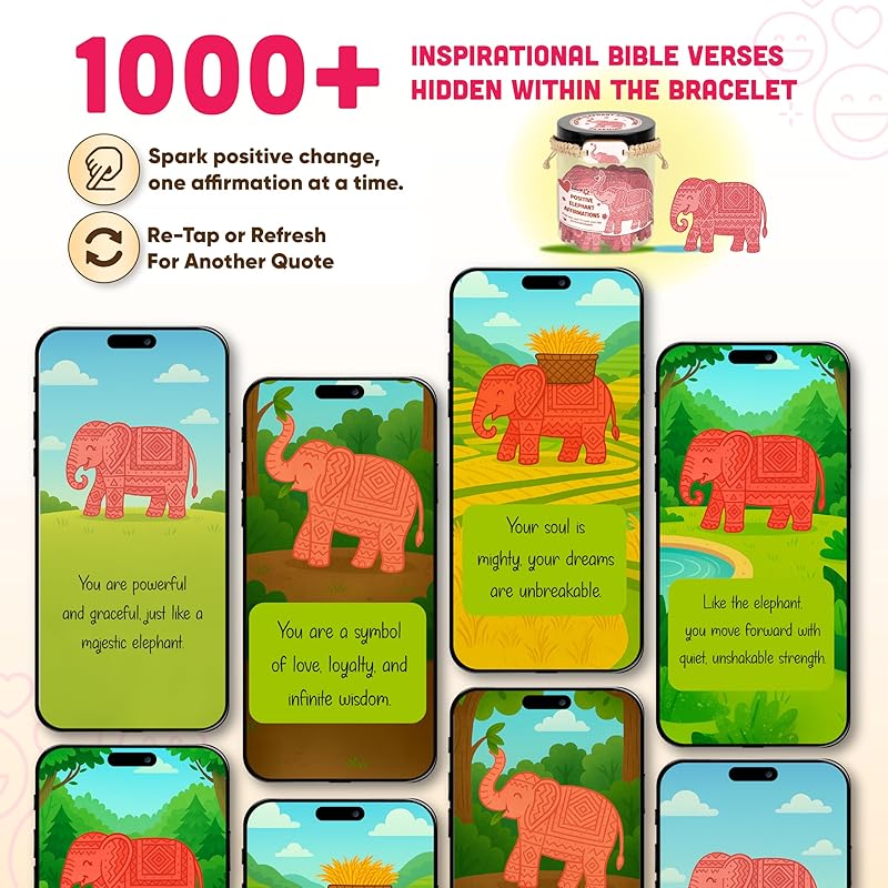 60 Emotional Support Elephant Affirmation Cards Jar, Positive Elephant Gifts, Elephant Stress Relief Gifts, Elephant Themed Gifts, Women Gifts Unique, Teen Girl Birthday Gifts