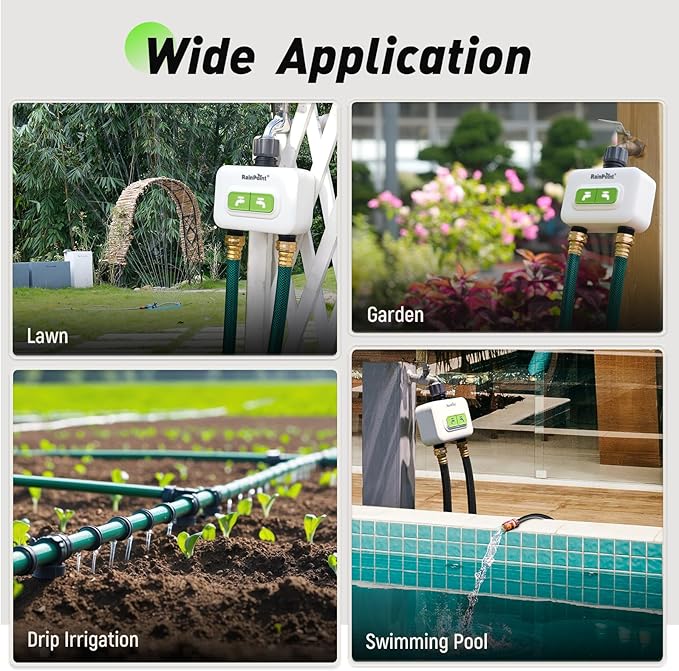 RainPoint 2-zone Wireless Smart Water Timer with Hub for Outdoor Irrigation Rain Delay, APP Remote Control WiFi Watering Timer for Garden Faucet with 2 Outlets Automatic Schedules for Lawn,Garden,Yard
