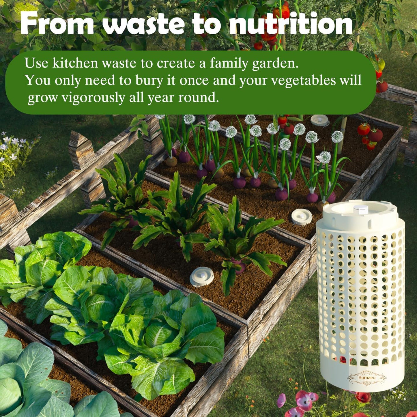 Underground Worm Farm, Garden Mini vermicomposting bin for use in Outdoor Gardening from Kitchen Food Waste, with Holes and lid, White (10.2x4.3x4.3IN)