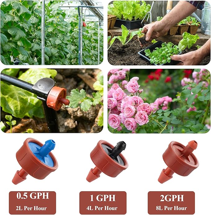 60Pcs 2 GPH Pressure Compensating Irrigation Spot Drippers,Constant Flow Barb Outlet Watering Dripper Emitters Heads Parts for 1/4 Inch Watering Tubing Line for Garden Pots Plants Irrigation Systems