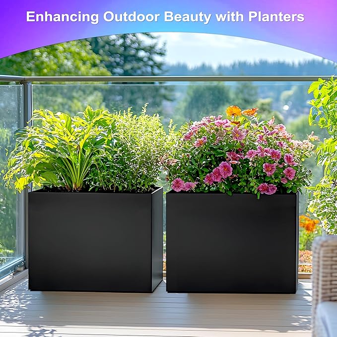Tall Metal Planter, 9" W x 26" H Large Rectangular Planter Box for Outdoor or Indoor, All-Weather Durable Plant Box with Drainage Holes & Removable Shelf for Patio, Porch, Garden, Trees, Flowers