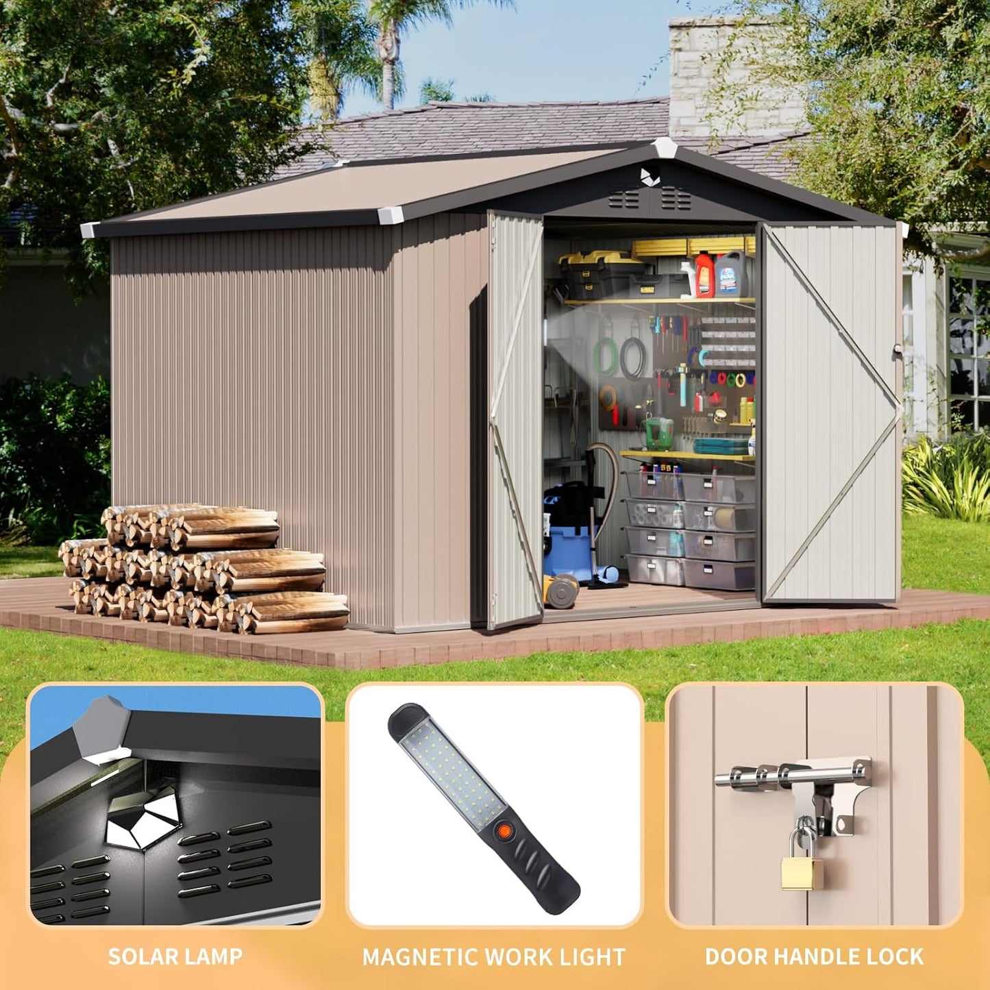 10x8 FT Outdoor Storage Shed,Metal Tool Sheds,Waterproof Outside Storage Shed,Large Storage Building with Lockable Door