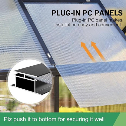 10x16 FT Greenhouse for Outdoor, Large Easy Assembly Heavy Duty Polycarbonate Panels Aluminum Frame Walk-in Green House with 3 Windows Wider Door for Garden Plants