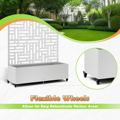 Metal Raised Garden Bed with Trellis, 2-in-1 Planter Box & Privacy Screen for Climbing Plants, Outdoor Standing Flower Bed with Drainage Holes, 47.2" L x 16.7" W x 70.8" H, White-Helen