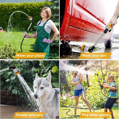 RESTMO Metal Watering Wand, Heavy Duty Garden Hose Wand with 180° Swivel Ratcheting Head, 16'' Hose Nozzle Sprayer with 7 Spray Patterns and Flow Control, for Water Hanging Baskets and Shrubs, Yellow