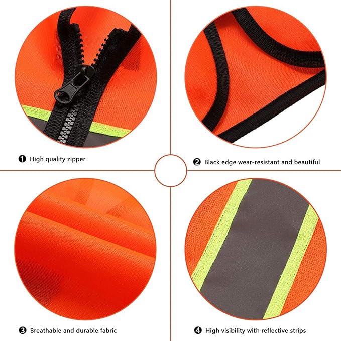 Tekware Safety Vest with High Reflective Strips, Pack of 10 Bright Neon Color Construction Protector with Zipper