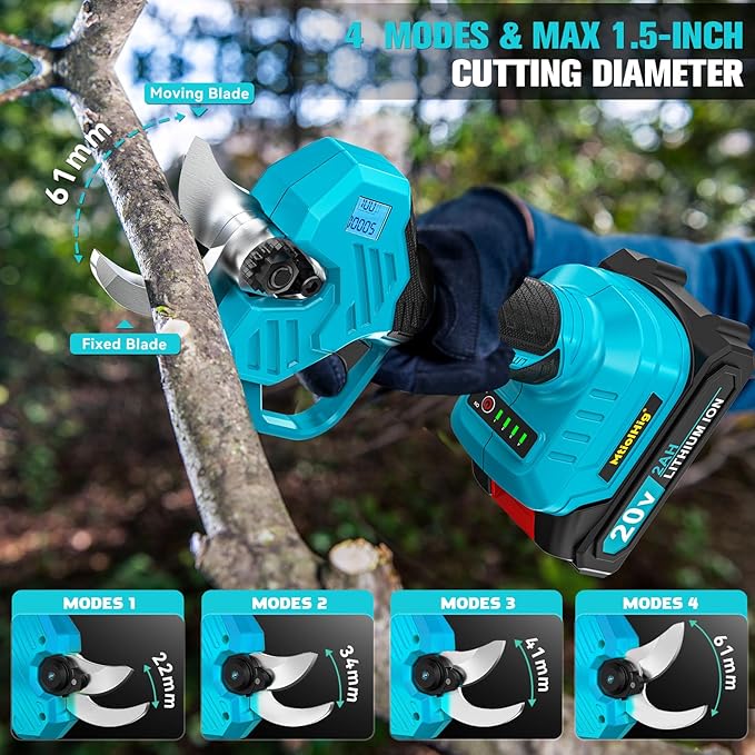 Cordless Pole Pruning Shears Compatible with Makita 18V Battery: 1.5-2 Inch Cutting Diameter Electric Pruning Shears with 2 x 2.0Ah Rechargeable Batteries - 13ft Reach Pole Pruner
