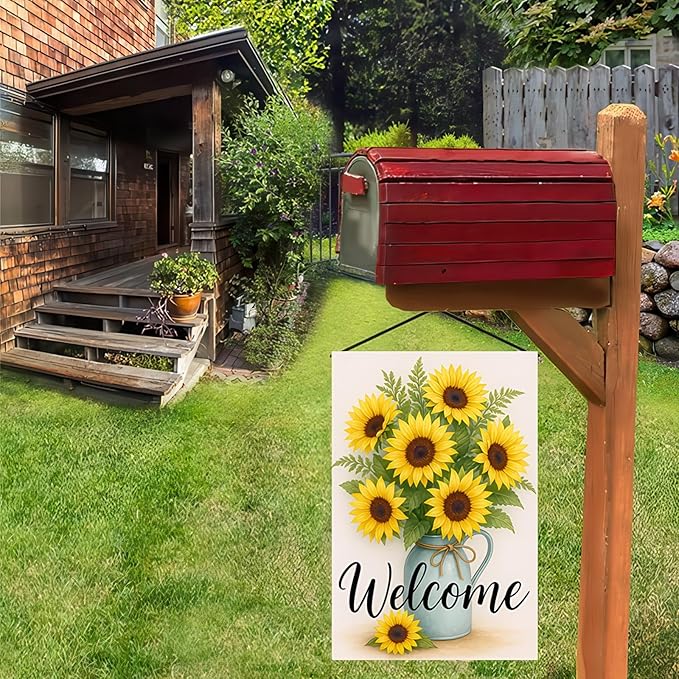Garden Flags 12x18 Inch Halloween Garden Flag Double-Sided Sunflower Bouquet Welcome Fall Outdoor Yard Sign Porch Lawn Decor Seasonal Autumn Flowers Thanksgiving Decor