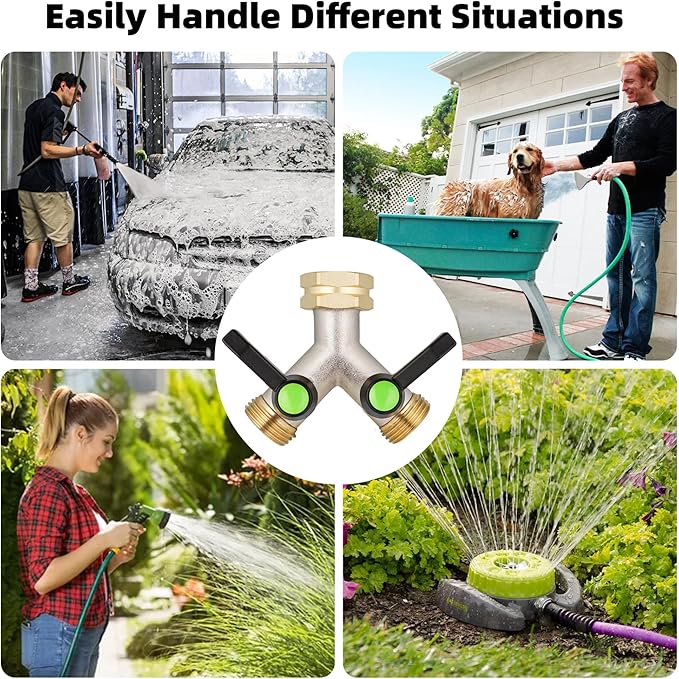 Hose Splitter,Garden Hose Splitter 2 Way,Y Adapter for Water Hose, Faucet Splitter, 2 Way Heavy Duty Brass Splitter，Outdoor Faucet Splitter,with Long Handle.