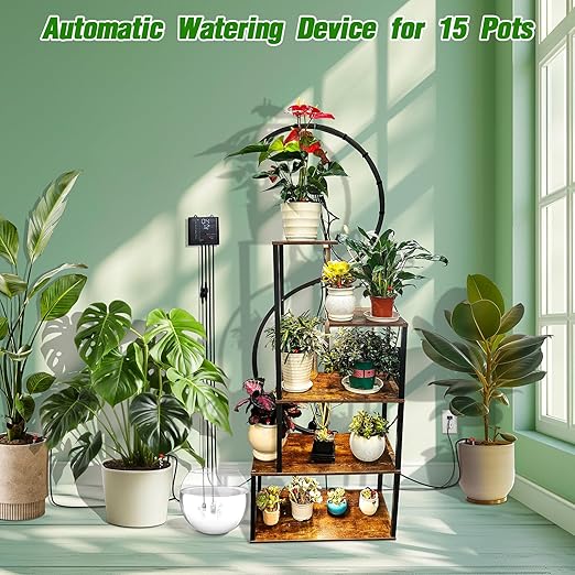 Automatic Drip Irrigation System, Plant Self Watering Devices for Vacation,Auto Plant Waterer,Drip Irrigation Timer for Potted Plants Indoor Garden Greenhouse (15 Pots,Adjustable Dripper)