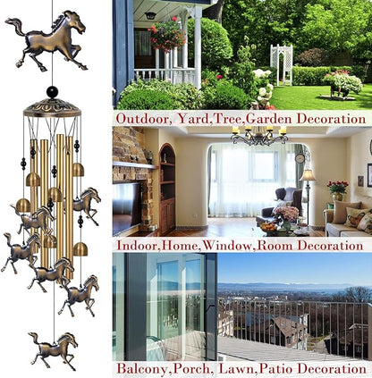 Bronze Horses Wind Chimes Decor, Mobile Blessing Wind Bells Decorate, Sympathy Wind Catcher, Memorial Gifts for Mom,Grandma,Woman (/Outside/Indoor/Home/Room/Porch/Yard/Garden Decoration)