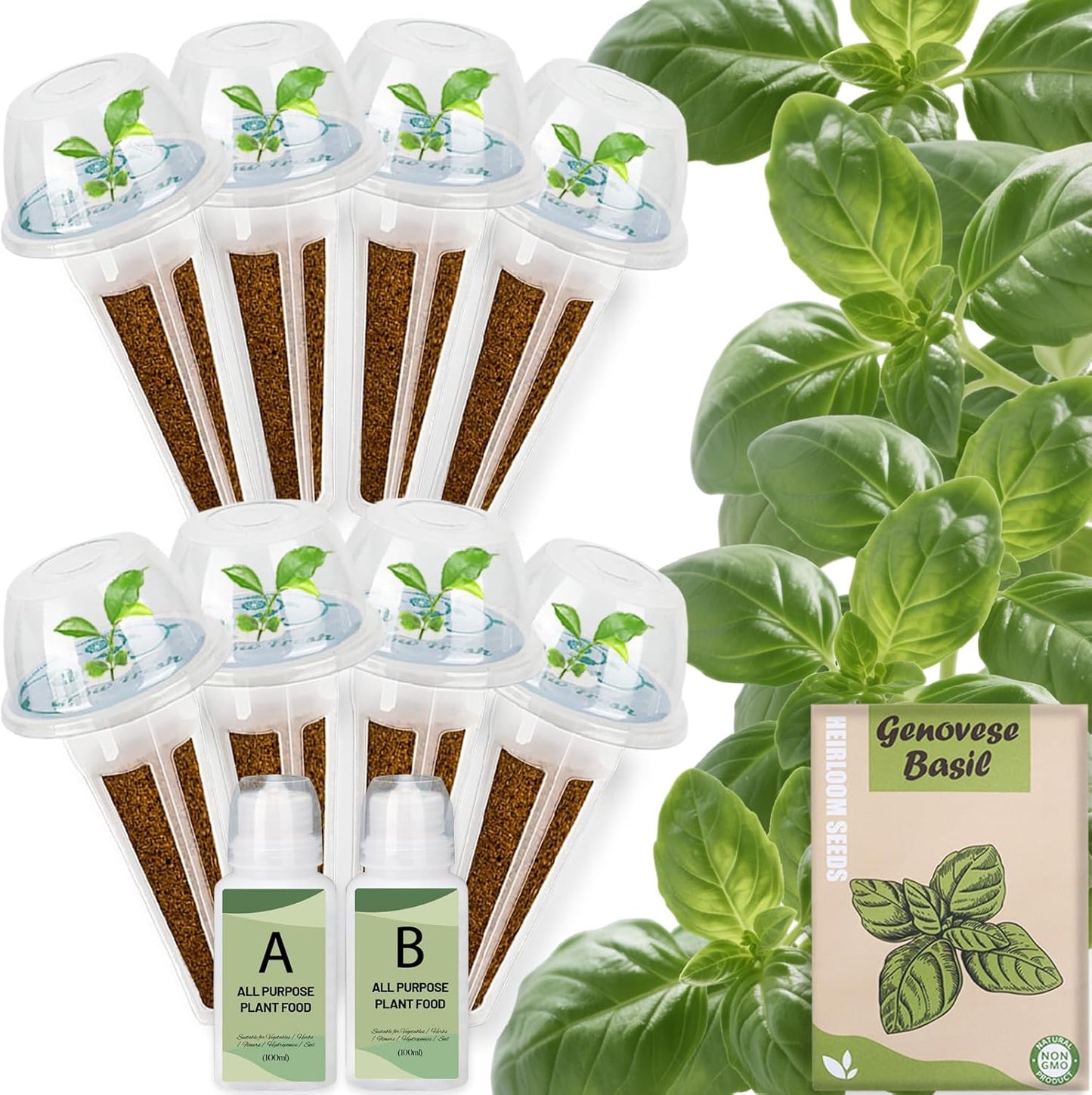 Basil Seed Pods Kit Hydroponic - Refill Herb Pod for All Indoor Garden, 8 Grow Pods with Seeds of Genovese Basil, Compatible with All Hydroponics Growing Systems