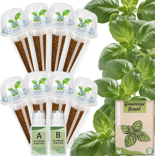Basil Seed Pods Kit Hydroponic - Refill Herb Pod for All Indoor Garden, 8 Grow Pods with Seeds of Genovese Basil, Compatible with All Hydroponics Growing Systems