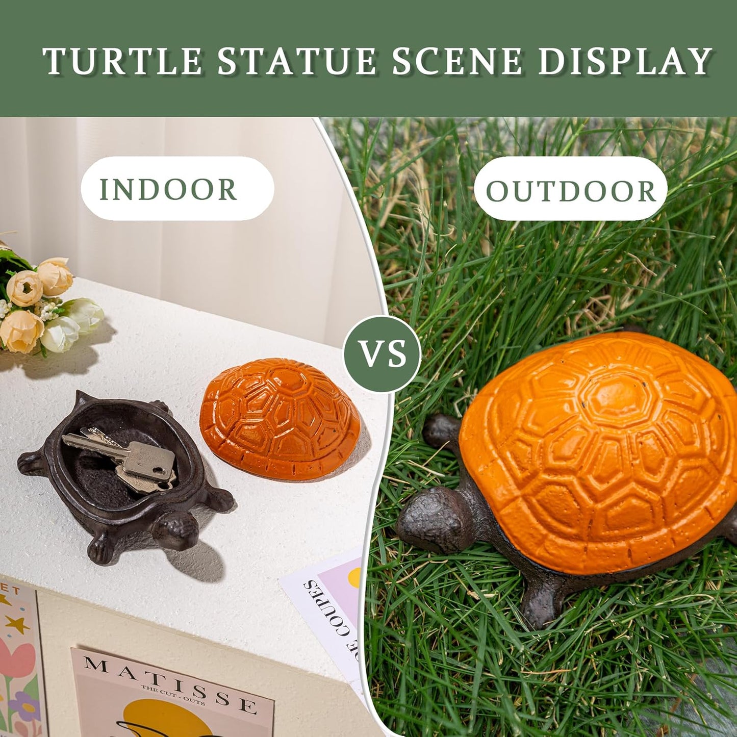 Spare Key Hiders Outside Cast Iron Turtle Hidden Key Holder for Outdoor, Yard, Patio Hide A Key and Decoration Garden,Orange