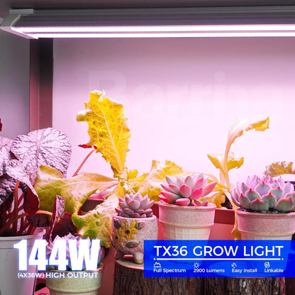 Barrina TX36 2FT Grow Lights for Seed Starting, 144W(4 x 36W, 800W Equivalent), High PPFD, Full Spectrum, Mechanical Timer, Grow Light for Indoor Plants with On/Off Switch, Linkable, 4 Packs