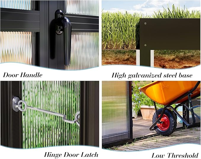 Jocisland 14x9.5x9 FT Polycarbonate Greenhouse- 6 FT Wall Height Outdoor Aluminum Greenhouses with 2 Ventilation and Rain Gutter, Double Doors with Hook, Walk-in Greenhouse for Backyard Garden