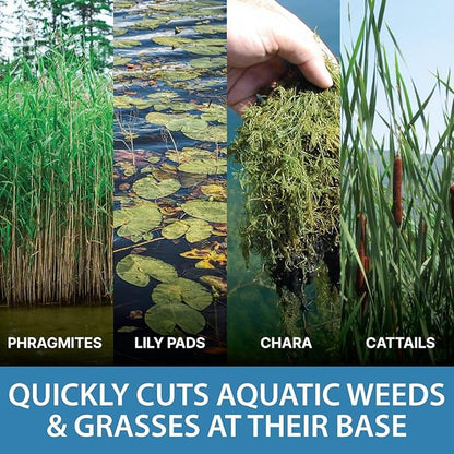 Jenlis Weed Razer Express, Lake Weed Cutter, Compact Aquatic Pond Plant Cutting Tool, Sharp Razor Blades Shear Cattail, Reed, Phragmites Lilly & Chara Algae, 30” Inch Cut Width, 25 Foot Throw Rope