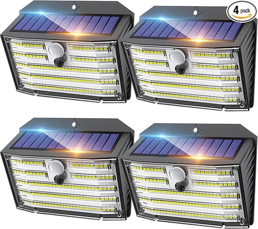 CLAONER Solar Lights Outdoor [𝟒 𝐏𝐚𝐜𝐤/126 LED], Wireless Motion Sensor Lights, IP65 Waterproof Security Lights 3 Modes, 270° Lighting Angle, Ultra-Bright Wall Lights for Deck Patio Fence Garage