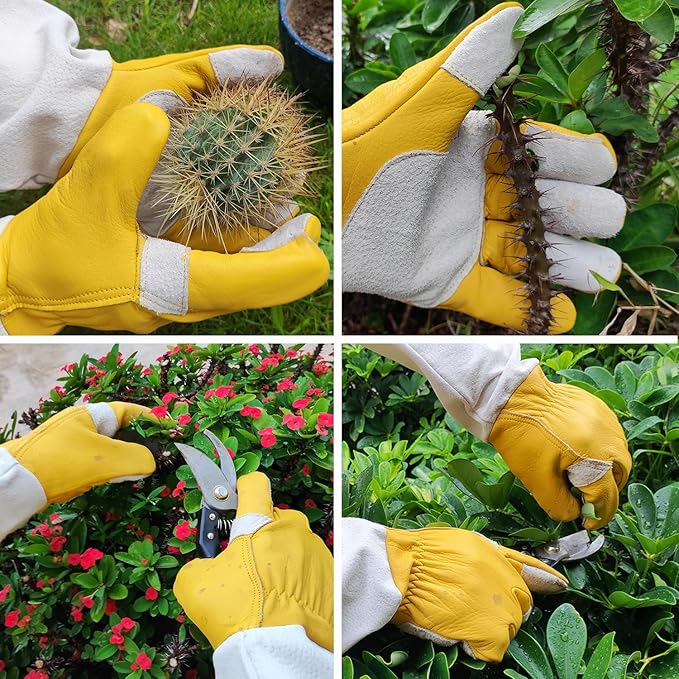 Cactus Gloves, Thorn Proof Gardening Gloves for Rose Pruning & Cacti Handling (Large (Pack of 1), Yellow-reinforce)