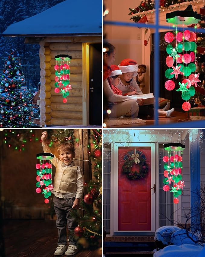 Toodour Solar Decorative Lights Outdoor, Red & Green Shells Light Gifts for Mom Grandma Women Wife Girls, Solar Wind Chimes Outside Decorative Mobile Lights for Holiday Garden Porch Yard Window Decor