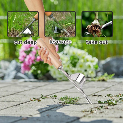 mcwdoit Crack Weeder Tool, Weed Puller Tool with 2 Heads&Scraping Hook, Paver Weeding Moss Remover Brush with Steel Handle for Cleaning Paving Joint Sidewalk Patio Stone Driveway Deck Black