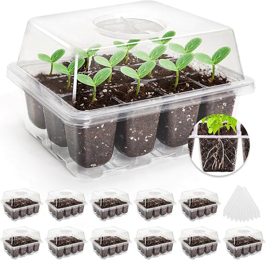 MIXC 10 Packs Seed Starter Tray Seed Starter Kit with Humidity Dome (120 Cells Total Tray) Seed Starting Trays Plant Starter Kit and Base Mini Greenhouse Germination Kit for Seeds Growing Starting