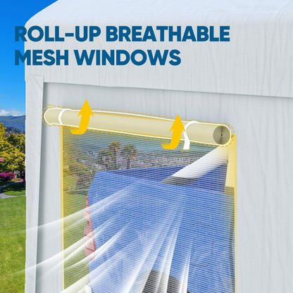 Quictent 12x20 ft Heavy Duty Carport Canopy Galvanized Car Tent Outdoor Garage Boat Shelter with Reinforced Structure with Roll-up Ventilated Windows Sidewall - White