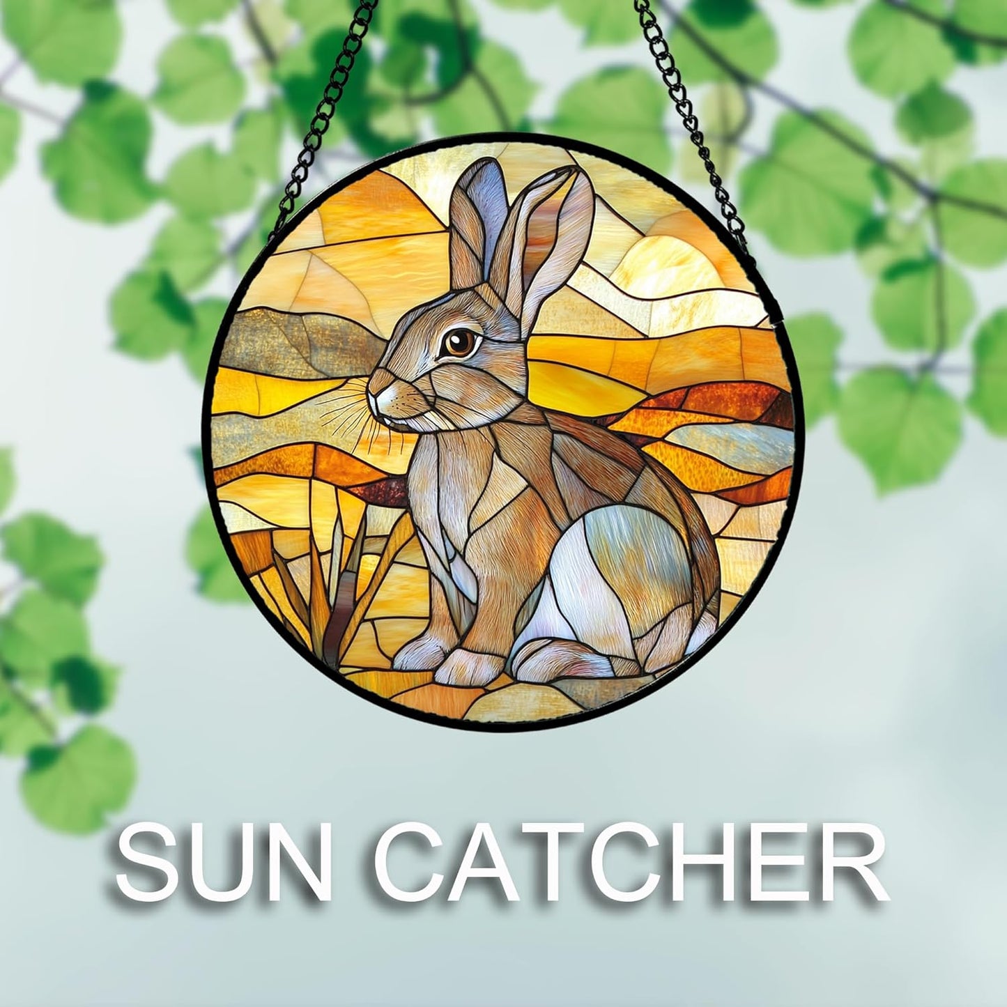 Stained Glass Window Hanging 4 Pcs Set Animals 9.8" - Desert Landscape Yellow Suncatcher Door Garden Sun Catcher Decor Birthday Christmas for Mom Woman Nana Men