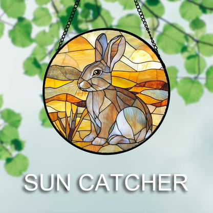 Stained Glass Window Hanging 4 Pcs Set Animals 9.8" - Desert Landscape Yellow Suncatcher Door Garden Sun Catcher Decor Birthday Christmas for Mom Woman Nana Men
