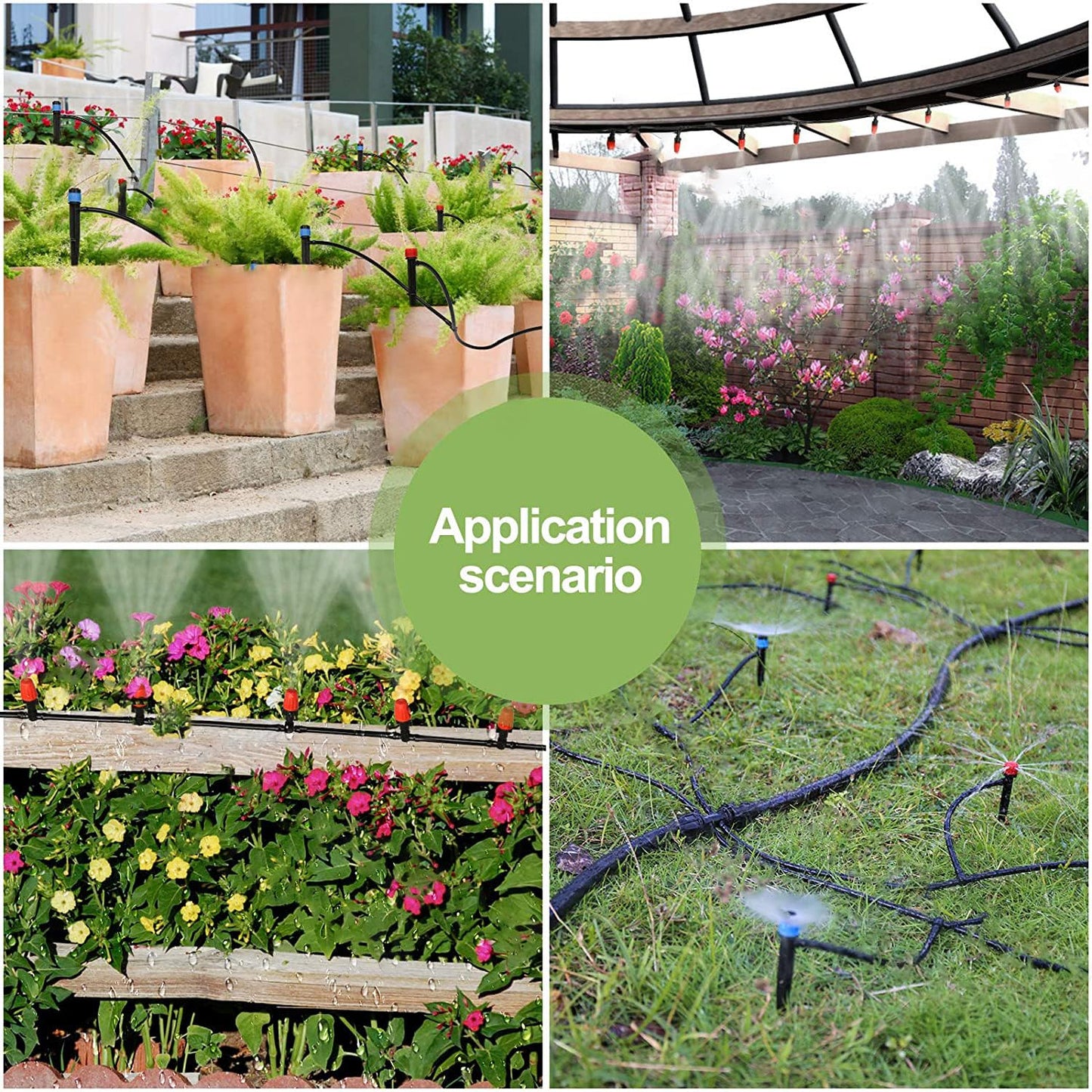 FAMILY'S BACKYARD 131FT Drip Irrigation System,Irrigation System for Garden Watering System,drip Irrigation kit1/2inch to 1/4inch Irrigation Tubing Hose Adjustable Nozzle Emitters Barbed Fittings