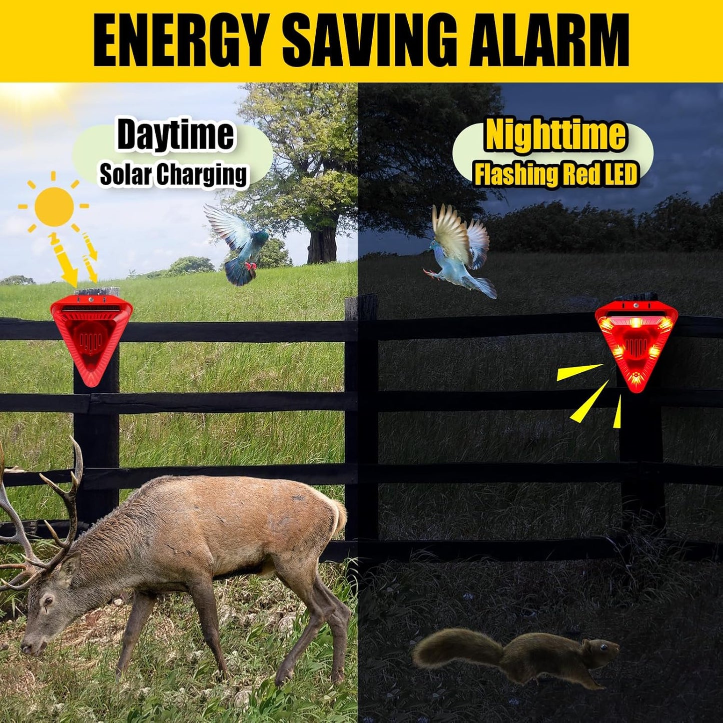 Qualirey 6 Pack Solar Animal Repeller Outdoor Alarm Deterrent Sound Dog Barking Alarm with Red Lights 130db Loud Noise Maker 4 Modes Deer Skunk Raccoon Repellent for Home Villa Yard Farm(Red)