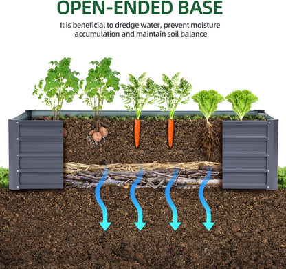 Ohuhu Metal Raised Garden Bed Outdoor 6x3x1.5 FT Reinforced Galvanized Rustproof Colored Steel Planter Boxes for Vegetables, Heavy Duty Raised Beds for Growing Flowers Herbs Succulents