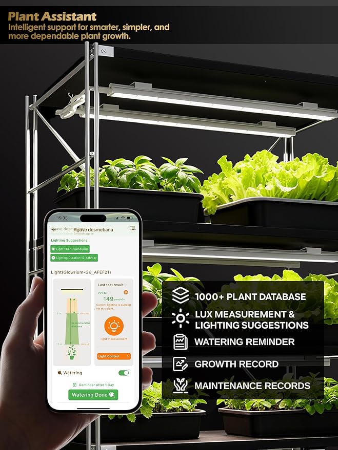 Smart Grow Light for Indoor Plants,3500K Full Spectrum LED Plant Light Strips with 3/9/12H Auto Timer,Stepless Dimming,Modular Design，Plug and Play (White, 2 Pack 16W)