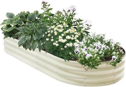 12" Tall White Oval Galvanized Steel Raised Garden Bed - 7x3ft Modular Metal Planter Box for Outdoor Gardening | Durable Metal Raised Flower Beds Outdoor Large Planters for Porch & Yard