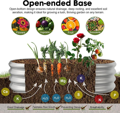 4x2x1ft Oval Galvanized Raised Garden Bed Outdoor 9-in-1 Large Metal Modular Planter Box Raised Beds for Gardening,Vegetables,Fruits,Flowers & Herbs (Silver)