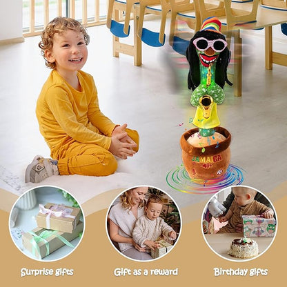 MIAODAM Dancing Cactus, Talking Plush Toy with Funny Style 270 Degree Rotation for for Baby Boys and Girls, Singing Baby Toy Repeats What You Say Colorful Glowing Singing Cactus Toy