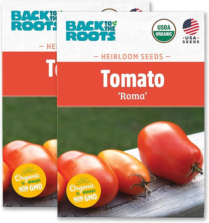 Back to The Roots 100% Organic Heirloom Seeds - Roma Tomato Seeds for Planting Value Pack (200mg Total)