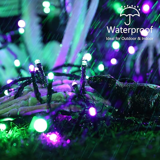 Brizled Purple & Green Halloween Lights, 78.74ft 240 LED Spooky Light String Extendable, 8 Modes Halloween Lights, Plug-in Purple Green Fairy Light with Timer for Indoor Outdoor Tree Decor