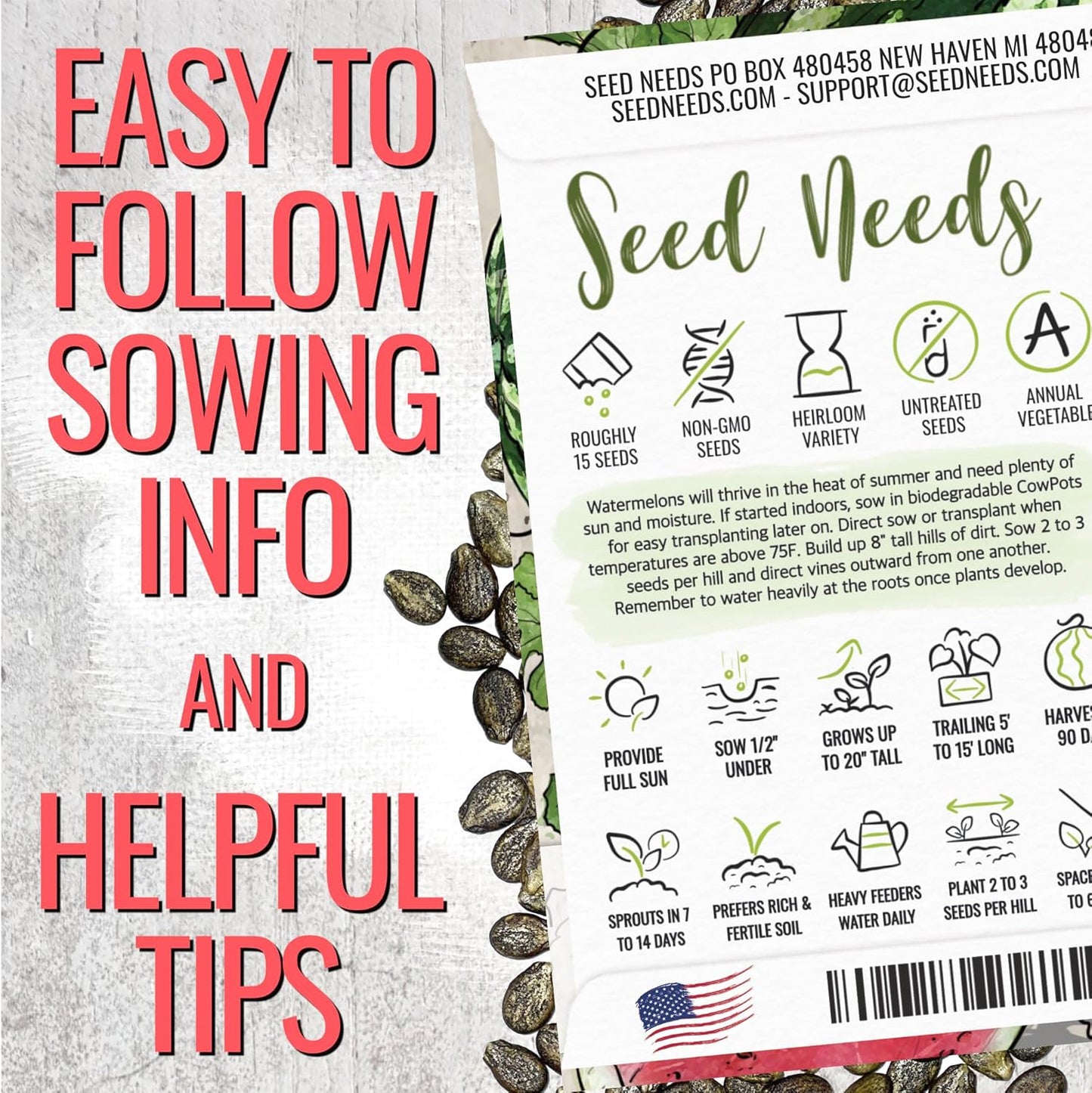 Seed Needs Watermelon Seeds for Planting Fruits - Non-GMO Heirloom & Untreated Water Melon Seed to Plant an Outdoor Home Grown Garden - Collection/Seed Kit (3 Packs)