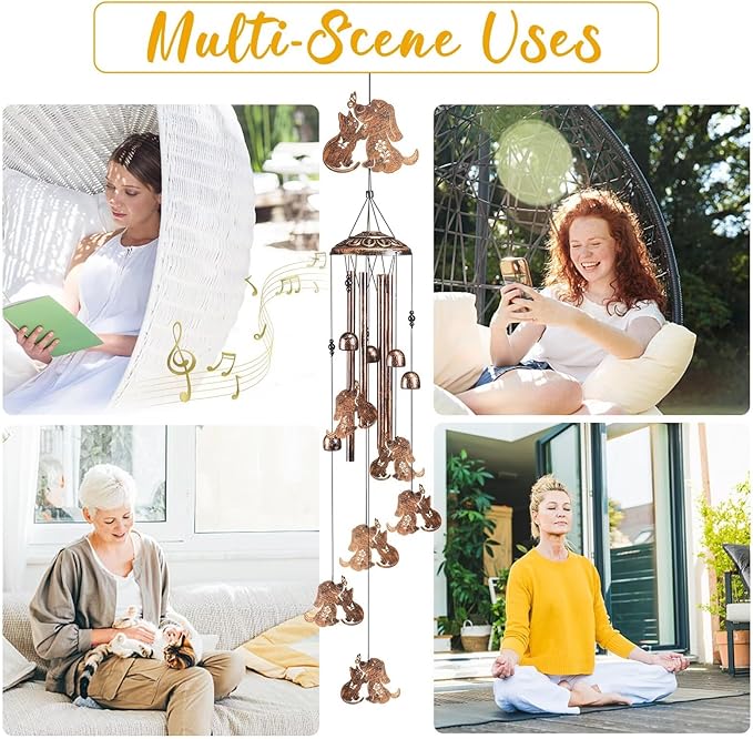 Cat Dog Wind Chimes for Outside,Gardening Gifts for cat Dog Lover，Women，Men，Mom，Birthday Party Decorations,Memorial Gifts,Wind Chimes Outdoors，Indoors,Room,Home,Wall,Garden,Patio,Yard Decor