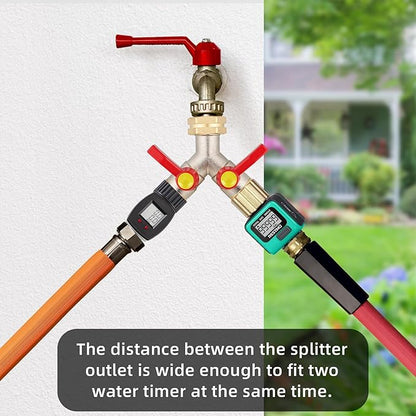 full flow Garden Hose Splitter, 3/4”GHT Inlet Brass Heavy Duty High Flow Hose Splitter 2-Way Full Flow, Hose Y-Valve Faucet Adapter, Runner and Large Outlet with Extended Handle.