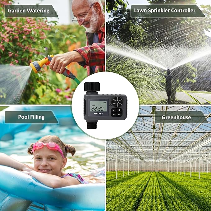 Sprinkler Timer Programmable Garden Hose Faucet Timer with Rain Delay/Manual/Automatic Drip Irrigation Function Watering System for Yard Crops Lawns Pool (1 Outlet, Black)