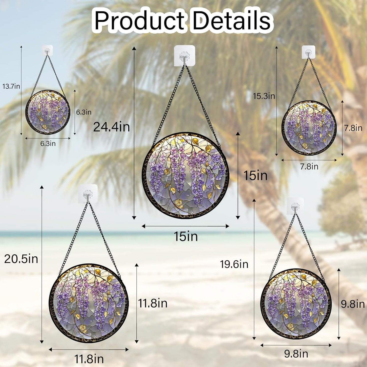 Stained Glass Window Hanging - Wisteria Flower Golden Leaves Sun Catcher for Door Home Decor Plant Suncatcher Christmas Mother's Day Birthday Gifts for Women Men Lovers Mom Nana 11.8 in