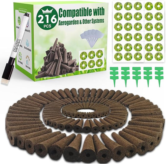 216 pcs Seed Pods Kit for Aerogarden, Grow Sponges for Hydroponics Growing System, Grow Pods for Aerogarden Kit with 100 Hydroponic Grow Sponges, 100 Pod Labels, 15 Plant Tags, 1 Mark Pen, Green